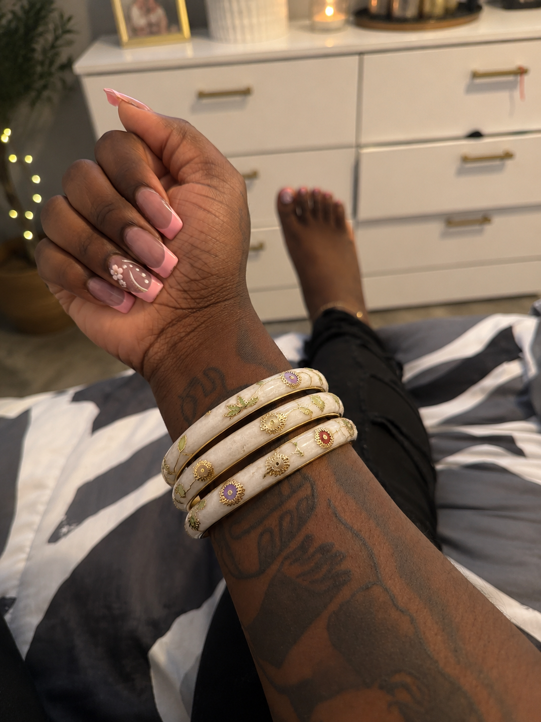 Floral Enamel Gold Bangle set