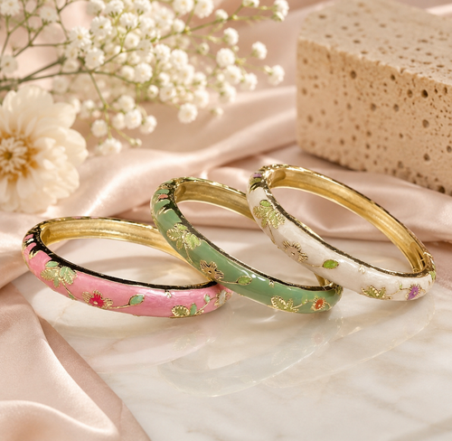 Floral Enamel Gold Bangle set
