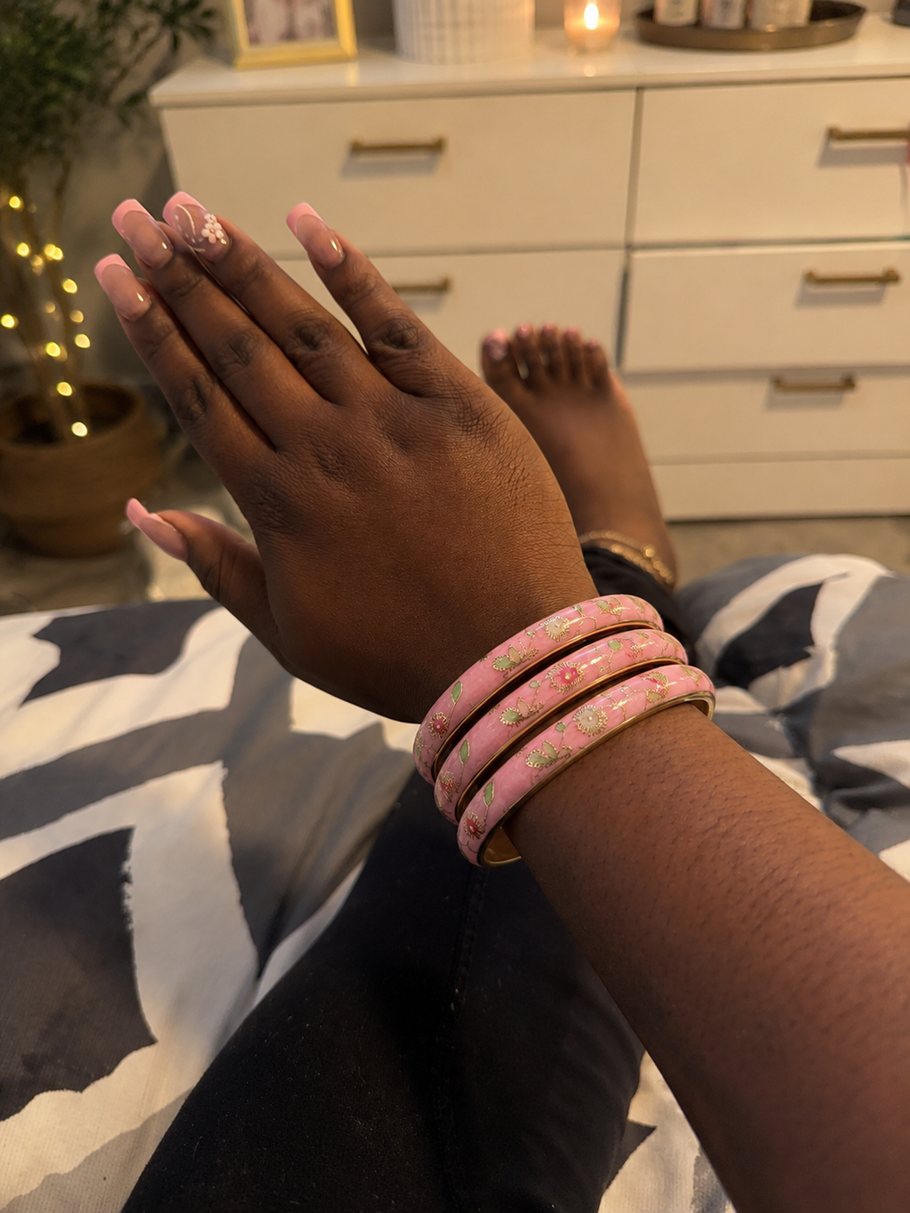 Floral Enamel Gold Bangle set