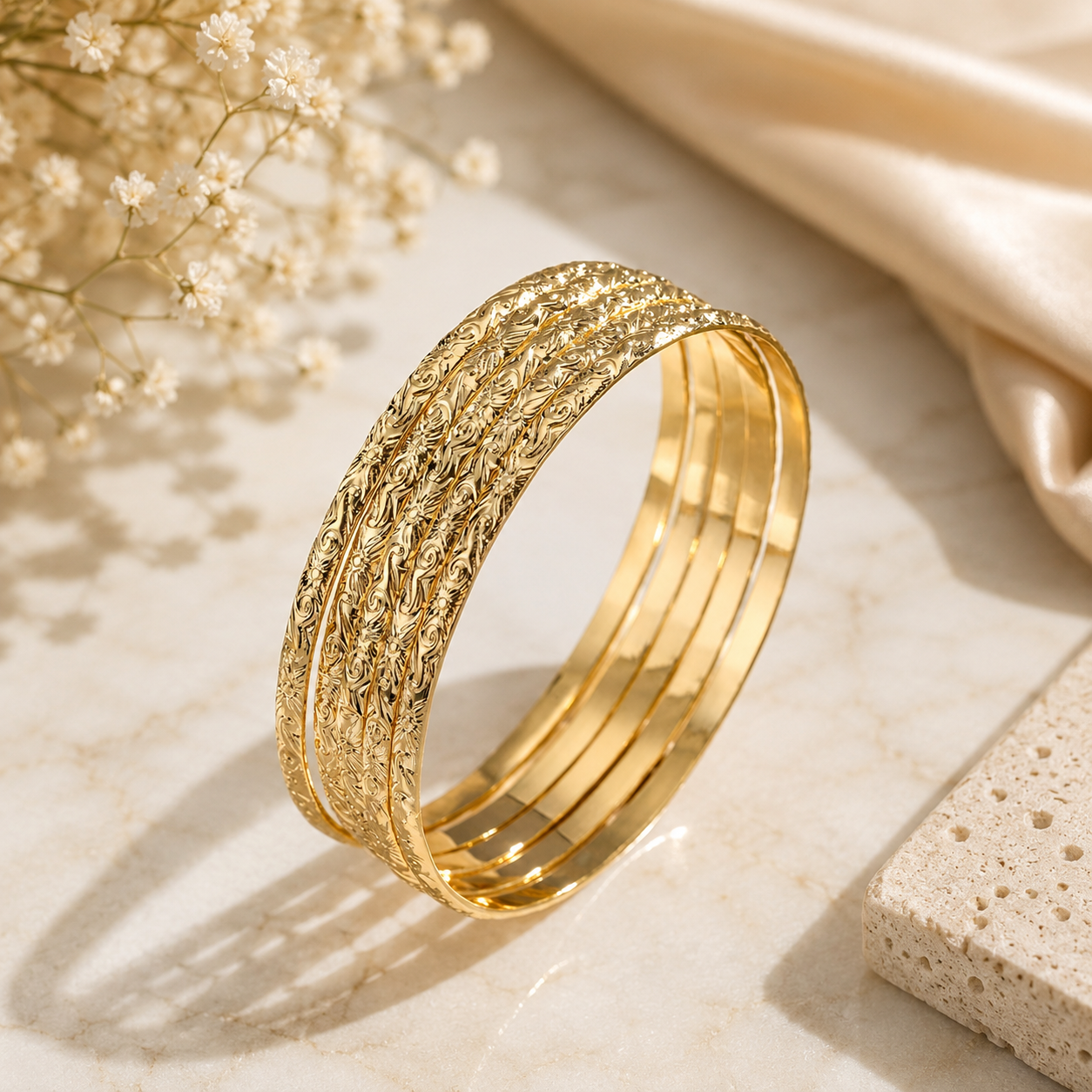 Hawaiian style gold bangle set